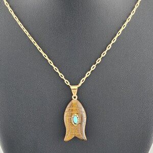Under the Sea Vibes – Fish-Shaped Eye Of Tiger Necklace with Stone